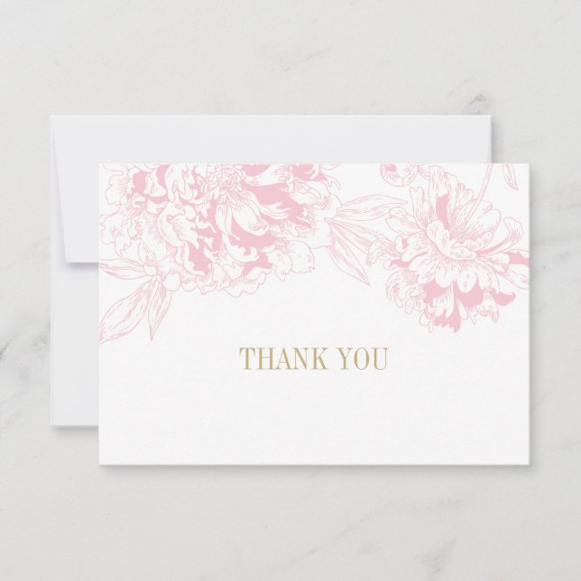 Elegante Pink Gold Floral Peony Wedding Dankeskarte (Vorderseite)