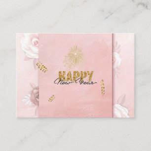 Elegante Pink & Gold Frohes Neues Jahr Blumenkarte Begleitkarte