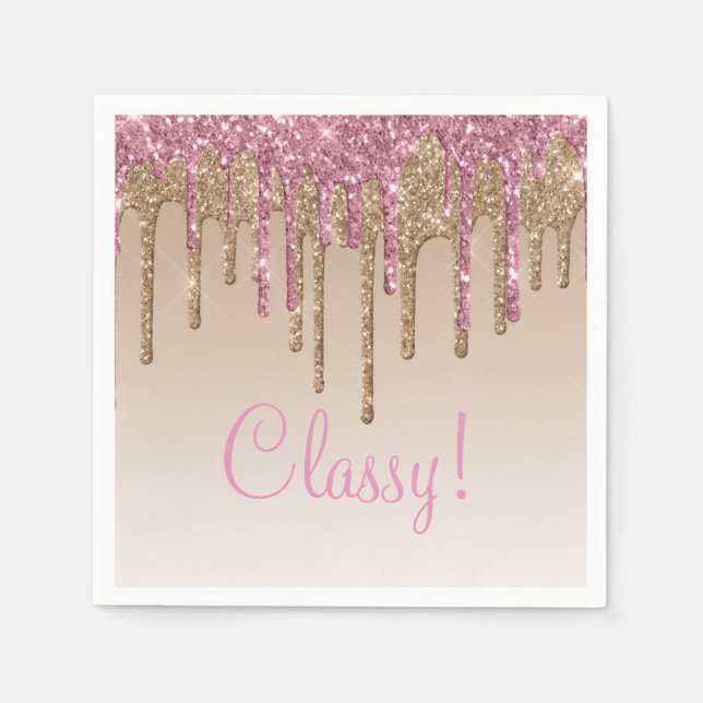 Elegante Pink Gold Glitzer Glam Script Girly Ombré Serviette (Vorderseite)