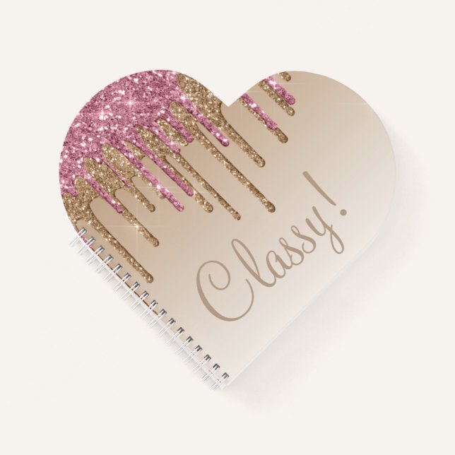 Elegante Pink Gold Glitzer Script Klasse Glam Ombr Notizbuch (Vorderseite)