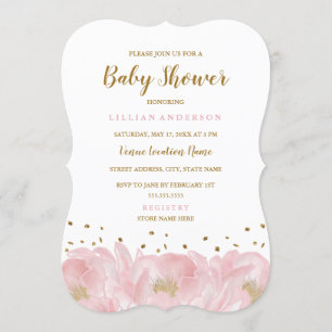 Elegante Pink Gold Peony Girl Baby Shower Einladung