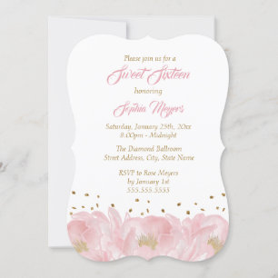 Elegante Pink Gold Pfingstrose Sweet Sixteen Einladung