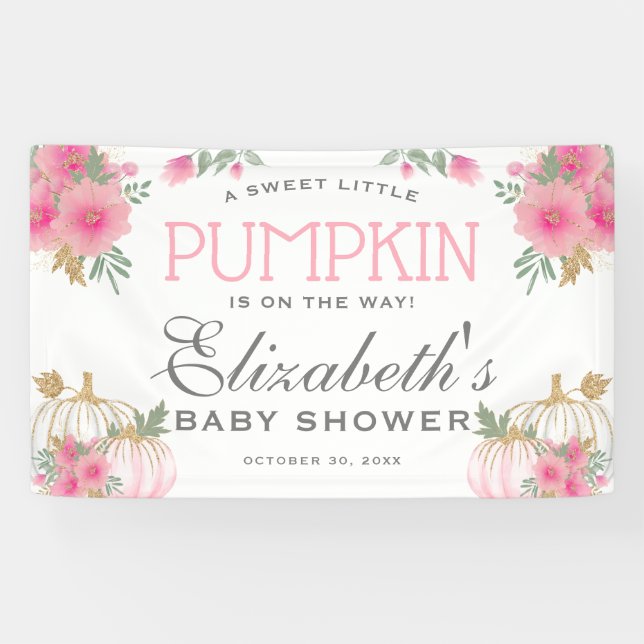 Elegante Pink & Gold Pumpkin Baby Dusche Banner (Horizontal)