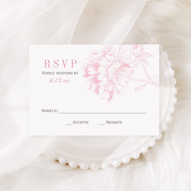 Elegante Pink Gray Floral Peony Wedding RSVP Karte (Von Creator hochgeladen)