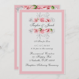 Elegante Pink Gray Floral Script Hochzeit Einladung