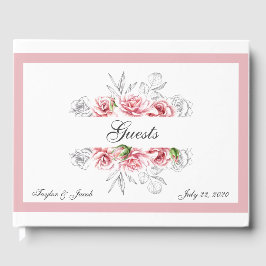 Elegante Pink Gray Floral Script Hochzeit Gästebuch