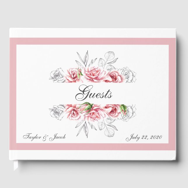 Elegante Pink Gray Floral Script Hochzeit Gästebuch (Vorderseite)