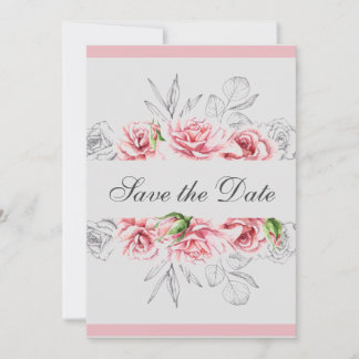Elegante Pink Gray Floral Script Hochzeit Save The Date
