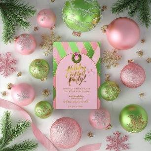 Elegante Pink & Green Argyle Feiertags-Cocktailpar Einladung