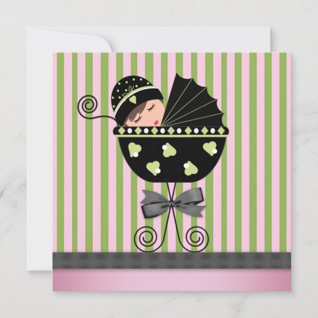 Elegante Pink Green Baby Girl Dusche Einladung (Vorderseite)