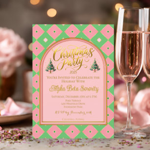 Elegante Pink & Green Harlequin-Weihnachtsfeier Einladung