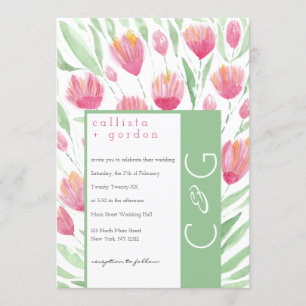 Elegante Pink Green Tulip Floral Wasserfarbe Hochz Einladung