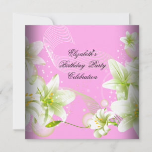 Elegante Pink Green White Floral Geburtstagsparty Einladung