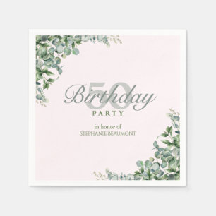 Elegante Pink-Grüne Blumen Damen 50. Geburtstag  Serviette