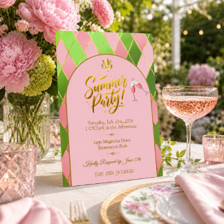 Elegante Pink-Grüne Sommerparty-Einladung Einladung