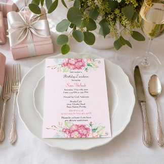 Elegante Pink Hydrangea Blumen Geburtstag Einladung