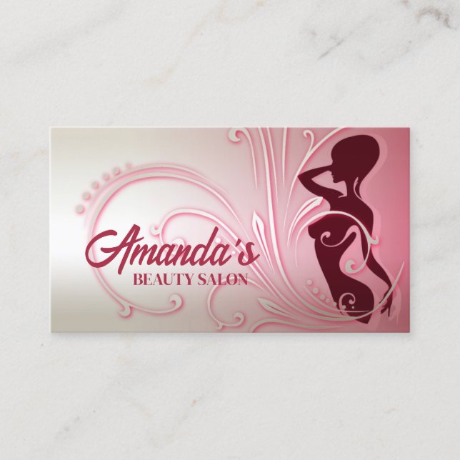 Elegante Pink Lady Beauty Salon Business Card Visitenkarte (Vorderseite)