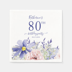 Elegante Pink Lila Floral 80. Geburtstagsparty Serviette