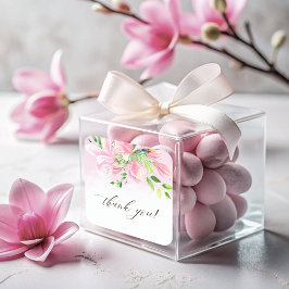Elegante Pink Magnolia Wasserfarbe Vielen Dank Quadratischer Aufkleber