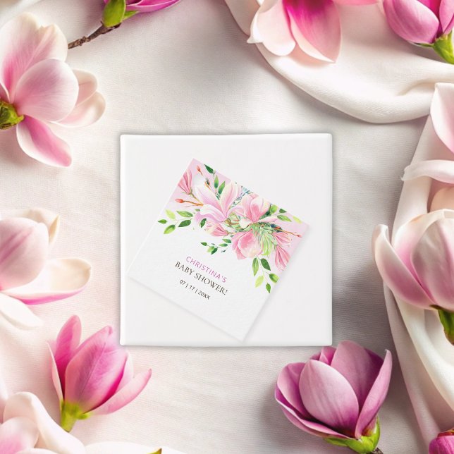 Elegante Pink Magnolia Watercolor Babydusche Geschenkanhänger (Elegant Pink Magnolia Watercolor Baby Shower Favor Tags)