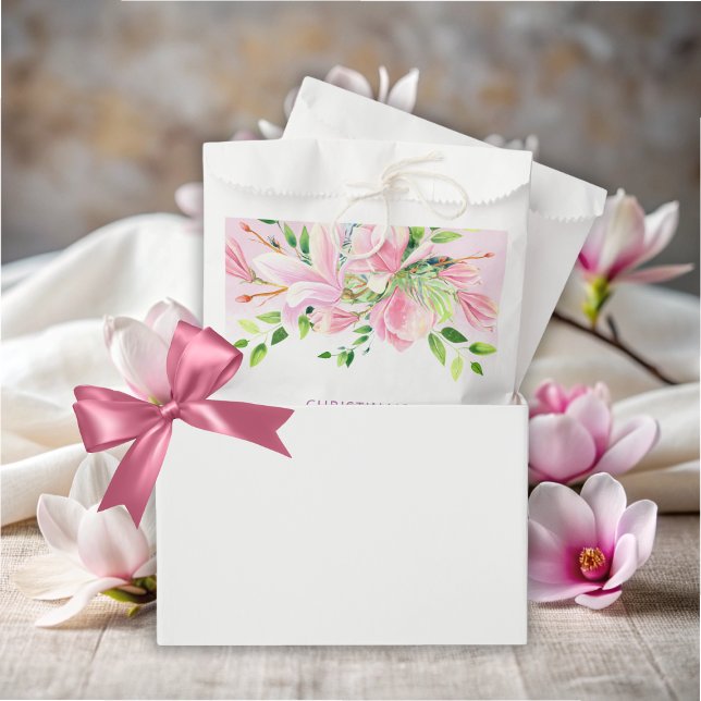 Elegante Pink Magnolia Watercolor Babydusche Geschenktütchen (Elegant Pink Magnolia Watercolor Baby Shower Favor Bag)