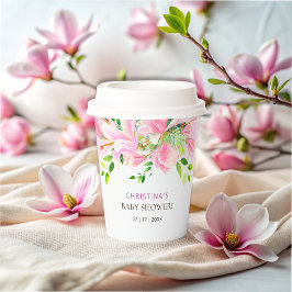 Elegante Pink Magnolia Watercolor Babydusche Pappbecher