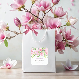 Elegante Pink Magnolia Watercolor Babydusche Quadratischer Aufkleber