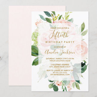 Elegante Pink Peach Bloom 50. Geburtstagsparty Einladung