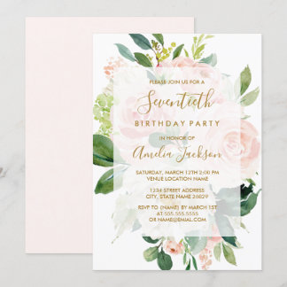 Elegante Pink Peach Bloom 70. Geburtstagsparty Einladung
