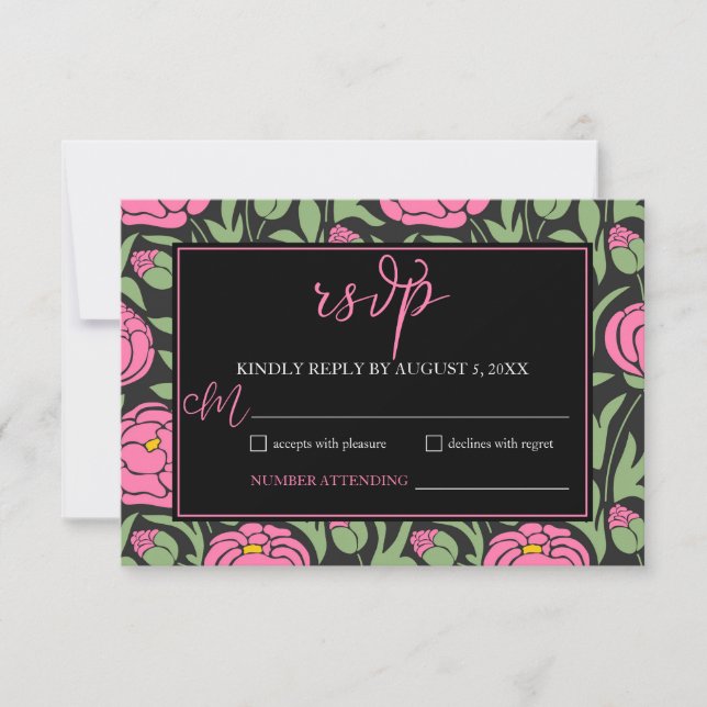 Elegante Pink Peony Blume Hochzeit RSVP Karte (Vorderseite)