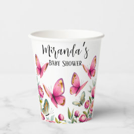 Elegante Pink Peony & Butterflies Girl Baby Shower Pappbecher
