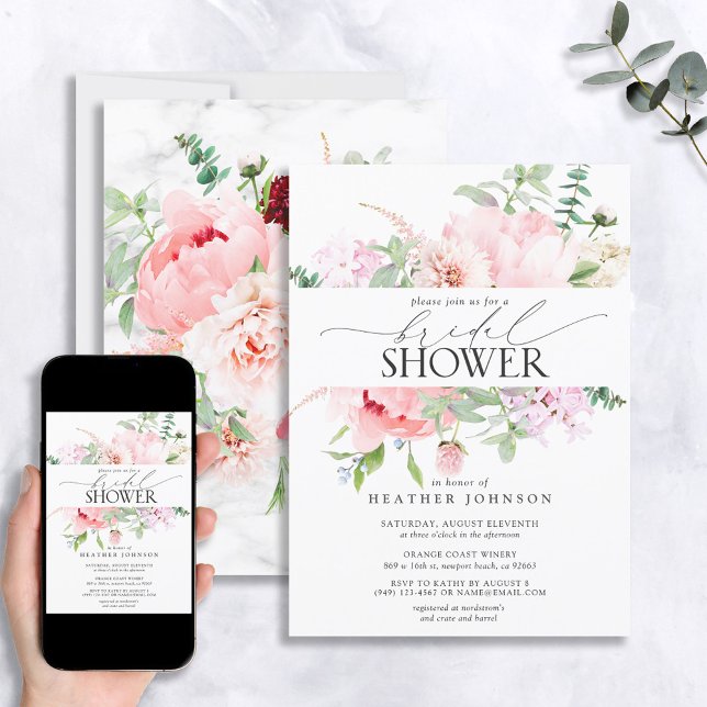 Elegante Pink Peony Floral Calligraphy Shower Einladung (Von Creator hochgeladen)