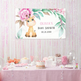 Elegante Pink Peony und eine Niedliche Giraffe Bab Banner