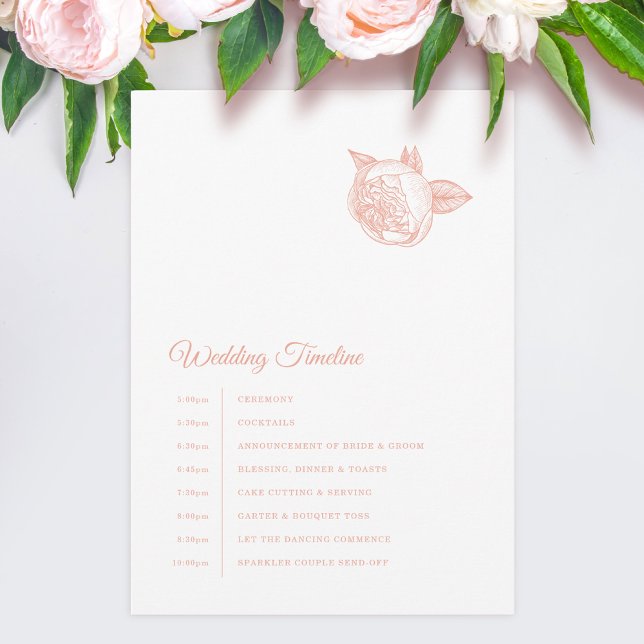 Elegante Pink Peony Wedding Timeline Programm (Von Creator hochgeladen)