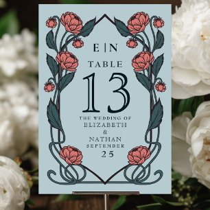 Elegante Pink Pfingstrose Art Nouveau Florale Hoch Tischnummer