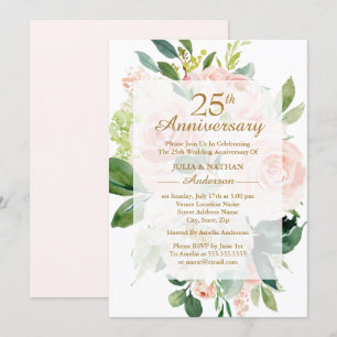 Elegante Pink-Pfirsichblüte 25. Hochzeitstag Einladung
