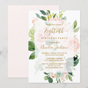 Elegante Pink-Pfirsichblüten-80. Geburtstagsfeier Einladung