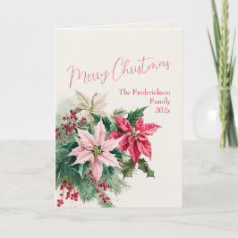 Elegante Pink Poinsettias Weihnachtskarte Feiertagskarte