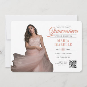 Elegante Pink Princess QR Code Quinceañera Einladung