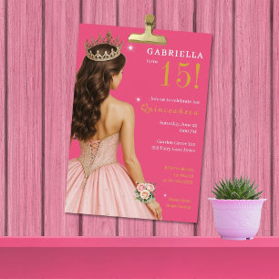 Elegante Pink Princess Quinceañera-Party Einladung