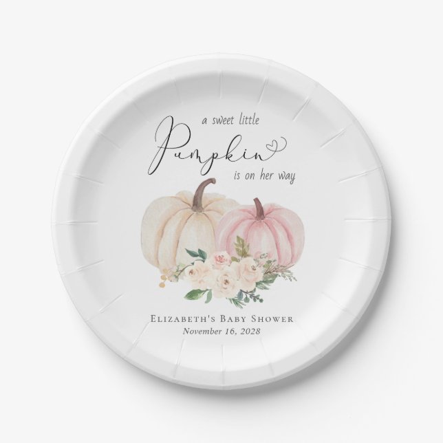 Elegante Pink Pumpkin Floral Baby Girl Dusche Pappteller (Vorderseite)