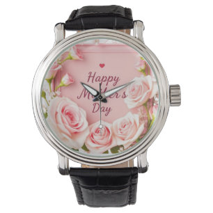 Elegante Pink-Rosen-Grußkarte zum Muttertag Armbanduhr