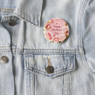 Elegante Pink-Rosen-Grußkarte zum Muttertag Button