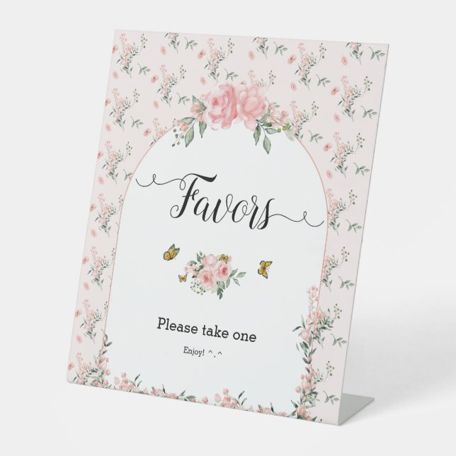 Elegante Pink Roses & Butterfly Kinderduschfavorit Sockelschild (Vorderseite)