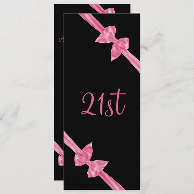 Elegante Pink Satin Bows 21. Geburtstag Einladung (Vorne/Hinten)