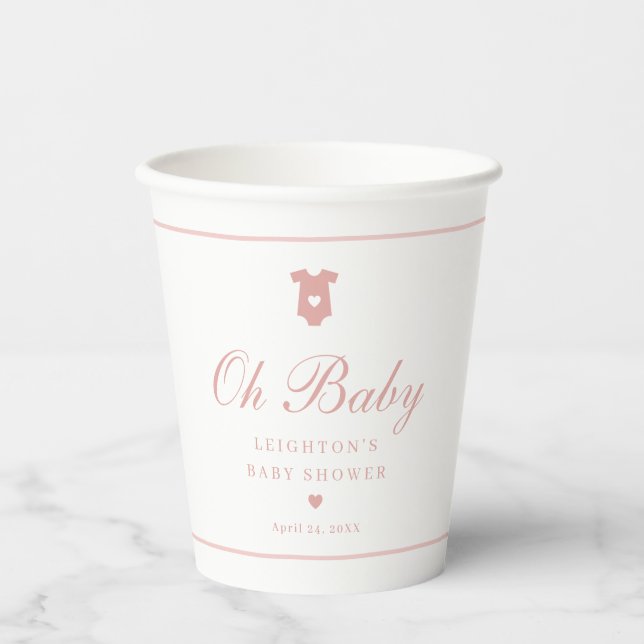 Elegante Pink Script Baby Dusche Pappbecher (Vorderseite)