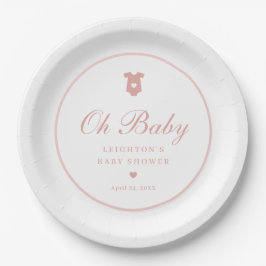 Elegante Pink Script Girls Oh Baby Shower Pappteller