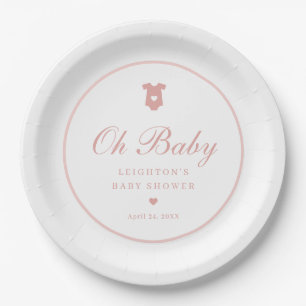 Elegante Pink Script Girls Oh Baby Shower Pappteller