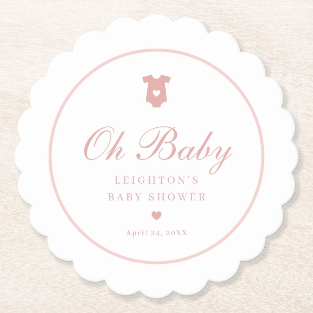 Elegante Pink Script Girls Oh Baby Shower Untersetzer (Vorderseite)