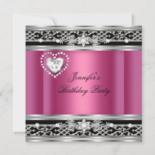 Elegante Pink Silber Schwarze Diamant Geburtstagsf Einladung